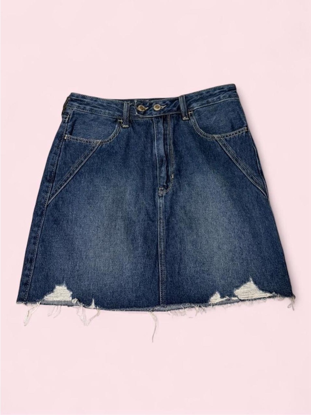 Hollister Dark Blue Distressed Denim Mini Skirt
